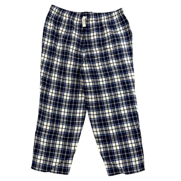 NWOT Lands' End Men's XXL Flannel Pajama Pants Navy & Ivory Plaid Cotton - Picture 2 of 7